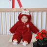 班喜迪嬰兒衣服秋冬裝嬰幼兒寶寶新年連體衣百天周歲禮服外出過(guò)年拜年服 紅色 73cm 曬單實(shí)拍圖