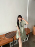 紫涵（ZIHAN）紫涵襯衫連衣裙女夏季甜美學(xué)院風(fēng)一排扣收腰顯瘦短袖短裙 海藻綠 M 曬單實(shí)拍圖