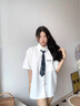 安初夏短袖襯衫男女生休閑套裝小眾DK制服情侶裝寬松襯衣男裝學(xué)院風(fēng)班服 白色兩件套+領(lǐng)帶 XL 【120-140斤】 曬單實(shí)拍圖