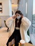 皮爾卡丹（pierre cardin）環(huán)保水貂絨中長(cháng)款皮草外套女冬2025新款連帽皮毛一體毛毛大衣寬松 米白色 M 【101-120斤穿】 曬單實(shí)拍圖
