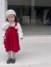 mlgt kids童裝女童連衣裙套裝秋冬新款女寶寶加絨拜年服女孩禮服裙子 紅色 90 cm 曬單實(shí)拍圖