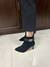 UNITESWAY女靴2025秋冬新款羊皮革尖頭高跟靴子女側拉鏈百搭優(yōu)雅小短靴女 黑色單里 35 曬單實拍圖