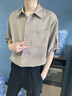 聲猴輕熟風(fēng)夏季短袖T恤男士韓版潮流寬松休閑套裝冰絲男裝高級(jí)感衣服 卡其色+黑色西褲【二件套】 XL 曬單實(shí)拍圖