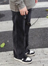沐秋微喇叭黑色牛仔褲男秋季漸變水洗寬松大碼闊腿褲褲腳磨爛直筒褲男 黑灰色 34 曬單實(shí)拍圖