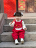 優(yōu)奇嬰兒衣服秋冬連體衣幼兒冬季紅色卡通加絨背帶褲可愛(ài)褲子拜年衣服 紅色背帶褲【不含配飾】 80 曬單實(shí)拍圖