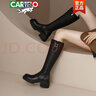 卡帝樂鱷魚（CARTELO）真皮女靴2025年新款秋冬百搭女鞋不過膝長靴高跟長筒靴加絨騎士靴 黑色 37 曬單實拍圖