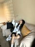 LDBE美式復古長袖t恤女秋冬2025新款蝴蝶結字母印花寬松純棉重磅上衣 白灰色 L 曬單實拍圖