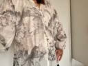 百圖betu女裝秋季新款襯衫國風(fēng)印花襯衣長(cháng)袖雪紡衫上衣女2407T44 米白 L 曬單實(shí)拍圖