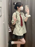 鹿依檸新款連衣裙女2025夏季女裝韓系減齡學(xué)院風(fēng)jk制服百褶套裝裙子夏天 綠色上衣+灰色百褶裙 M 曬單實拍圖