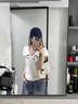 衣然呈品T恤女士夏季新款美式高街潮牌修身百搭簡(jiǎn)約正肩刺繡v領(lǐng)短袖上衣女 白色 M 【建議90-105斤】 曬單實(shí)拍圖