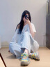 縈妃公主（YINGFEIPRINCESS）2025新款厚底網(wǎng)面鞋增高榴蓮底老爹鞋女真皮洋氣系帶透氣休閑女鞋 黃色 37 曬單實(shí)拍圖