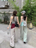 撞色拼接運(yùn)動(dòng)褲女2025新款夏季薄款速干工裝褲寬松闊腿褲拖地褲子 灰色 M 曬單實(shí)拍圖
