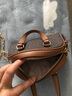 MICHAEL KORS新品 女士迷你保齡球包鏈條包手提單肩斜挎包MK女包禮物女32F3G6W C0B BRN ACORN深棕色/橡果棕老花 曬單實(shí)拍圖