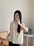 子牧棉麻夏裝 女文藝刺繡襯衫時尚洋氣上衣氣質(zhì)小衫七分袖襯衣0932 杏色 M(建議95-115斤) 曬單實拍圖