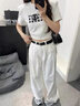 凡小如牛仔褲子女秋冬休閑闊腿直筒褲2024年新款百搭寬松垂感拖地長(cháng)褲 白色 S 【褲長(cháng)100cm】 曬單實(shí)拍圖