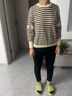 恒源祥（HYX）新款秋冬圓領(lǐng)打底衫女寬松內(nèi)搭條紋上衣時(shí)尚百搭針織衫 卡其條紋 S 建議80-95斤 曬單實(shí)拍圖