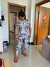 中老年人女士奶奶棉綢套裝媽媽裝兩件套老太太短袖上衣褲子人造棉 花青（短袖+九分褲）有褲兜 3XL （建議120-135斤） 曬單實(shí)拍圖