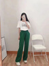 恒源祥春季棉麻顯瘦垂感闊腿褲子女夏季薄款透氣亞麻直筒長(cháng)褲 綠色 M 建議95-120斤 曬單實(shí)拍圖