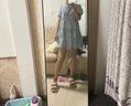 香影藍(lán)色重工刺繡連衣裙女2025夏季新款泡泡袖高腰民族度假風(fēng)裙子 藍(lán)色 S 曬單實(shí)拍圖