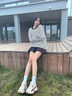 凡小如條紋長(cháng)袖t恤女初秋可打底單穿圓領(lǐng)韓系寬松衛衣慵懶百搭套頭上衣 杏色 M （建議80-102斤） 曬單實(shí)拍圖