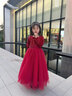 小咔衣濃（Xiaokayinong）女童禮服高端長(cháng)袖公主裙兒童主持人花童婚禮小女孩鋼琴演出服秋季 酒紅色長(cháng)袖長(cháng)款 130 曬單實(shí)拍圖