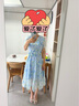 藍地（LANDI）藍地2023年夏季新款淺藍色v領(lǐng)印花碎花連衣裙女雪紡中長(cháng)裙子 淺藍色 S 曬單實(shí)拍圖