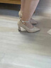 蜘蛛王女鞋25夏新款粗真皮百搭尖頭淺口高跟鞋跟一字帶粗跟工作單鞋女 米白色 6.5cm 35 曬單實(shí)拍圖