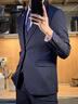 皮爾卡丹（pierre cardin）西裝男套裝單排扣修身禮服新郎結(jié)婚禮服職業(yè)正裝外套男士西服針織 【三件套】藏青+襯衫+禮包 XL (135斤內(nèi)) 曬單實(shí)拍圖