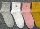 浪莎（LangSha）襪子女春夏100%純棉中筒襪子抗菌防臭全棉襪吸汗運動(dòng) 愛(ài)心卡其+粉+灰+白+姜黃 -共 5雙 均碼 - 精梳長(cháng)絨棉/抗菌防臭 曬單實(shí)拍圖
