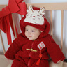 班喜迪嬰兒衣服秋冬裝嬰幼兒寶寶新年連體衣百天周歲禮服外出過(guò)年拜年服 紅色 73cm 曬單實(shí)拍圖