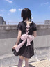閃動少女（SHANDONGSHAONV）蝴蝶結甜美溫柔新款泡泡袖連衣裙夏季少女小清新學院風超仙a字裙 黑色 M 曬單實拍圖