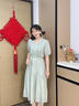 lagogo木耳邊V領(lǐng)收腰連衣裙女拉谷谷2025年春夏新款柔軟醋酸裙子 綠色 L 曬單實拍圖
