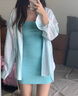 鳳蝶兒吊帶連衣裙子夏天女裝2024年新款韓版純欲風(fēng)短裙套裝女清涼顯瘦 條紋襯衫+藍綠色吊帶裙 M 曬單實拍圖