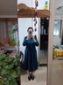 斐特瑪醋酸緞面長袖連衣裙女2025春秋新款氣質(zhì)女裝色顯瘦遮肚裙子 湖藍色 L 建議100-110 曬單實拍圖