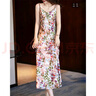 德瑪納（dme）【吊帶印花裙】夏季V領(lǐng)修身無(wú)袖a字連衣裙女長(cháng)款 曬單實(shí)拍圖
