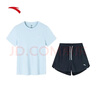 安踏速干運動(dòng)套裝羽毛球瑜伽服女士夏季透氣短褲短袖T恤跑步跳操衣服 【防走光套裝】冰涼藍7205-4 M/165 曬單實(shí)拍圖