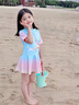 暄琰 兒童泳衣女2024夏小童中大童公主分體裙?jié)u變?nèi)唆~姬速干女孩泳裝 獨角獸泳衣藍色 XXL碼【40-50斤】 曬單實拍圖