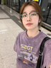 LDBE做舊短袖t恤女夏季2025新款潮牌美式復古寬松設計感小眾上衣體恤 紫色 M 曬單實拍圖