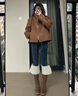 達芙妮（DAPHNE）加絨長筒靴女2023爆款秋冬羊羔毛保暖加厚顯腳小高筒雪地靴過膝靴 D634024栗色 37 曬單實拍圖