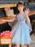 安妮優(yōu)兒（Anneyol）冰雪奇緣愛(ài)莎公主裙女童夏裝裙子新款兒童艾莎生日禮服連衣裙夏天 藍色 140 曬單實(shí)拍圖