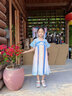 愛(ài)寶適兒童漢服女童夏款古裝短袖連衣裙女孩兒童節禮物中國風(fēng)表演服S689 青山黛 130 cm【建議身高126-135cm】 曬單實(shí)拍圖