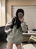 灰色開衫衛(wèi)衣外套女春秋季薄款寬松高級感oversize慵懶風(fēng)連帽百搭 灰色【春秋薄款】 M ( 適合95斤內(nèi) ) 曬單實(shí)拍圖