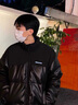 JEEP SPIRIT冬季羽絨服男加厚立領(lǐng)PU皮面外套潮流寬松保暖學(xué)生防寒面包服 黑色 L 115~130斤可穿 曬單實(shí)拍圖
