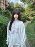 皓娥 美式復(fù)古慵懶風(fēng)加絨衛(wèi)衣女圓領(lǐng)無帽衛(wèi)衣加絨春秋ins寬松保暖上衣 加絨套頭白灰色【L】 曬單實(shí)拍圖