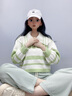 梓洛蘭ZiLuolan2025秋季新款小清新套裝學(xué)生韓版寬松娃娃領(lǐng)毛衣+闊腿褲 綠色毛衣+系帶直筒褲 A164# S 建議70-95斤 曬單實(shí)拍圖
