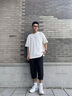 POUM冰絲薄款褲子男秋季港風(fēng)寬松垂感休閑褲男大碼八分褲速干透氣短褲 718-2077深灰色 L (建議130-145斤) 曬單實拍圖