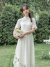 歐芙倫（Oufulun）新中式連衣裙女2025春夏新款蕾絲國(guó)風(fēng)a字裙米色中長(zhǎng)改良旗袍裙子 米色 M 曬單實(shí)拍圖