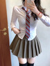 妙奕嘉jk制服套裝裙子百褶裙基礎(chǔ)款學(xué)院風(fēng)女裝夏季半身裙女裙子2025新款 學(xué)院風(fēng)襯衫+領(lǐng)帶+卡其百褶裙 S 曬單實(shí)拍圖