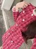 她芙（tafu）品牌女裝小香風粗花呢連衣裙女2025春秋季新款法式名媛拼接短裙子 樹莓粉 M 曬單實拍圖