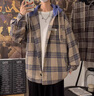 杭潮社連帽格子毛呢棒球服外套青少年男裝三件套高級感穿搭休閑運動(dòng)套裝 藍色夾克+黑色T恤+深藍色牛仔褲 XL 曬單實(shí)拍圖